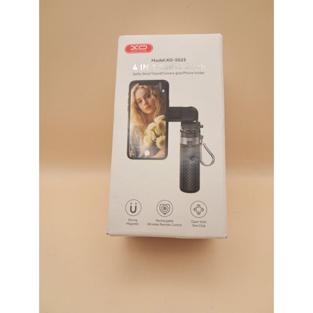 Selfie Stick Model XO-SS25 Extends 15.75 Inches, Rechargeable Remote black